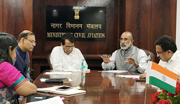 The Minister of State for Tourism (I/C), Shri Alphons Kannanthanam in a high level meeting with the Union Minister for Commerce & Industry and Civil Aviation, Shri Suresh Prabhakar Prabhu and the Minister of State for Civil Aviation, Shri Jayant Sinha, regarding providing better air connectivity for tourist destinations, in New Delhi.