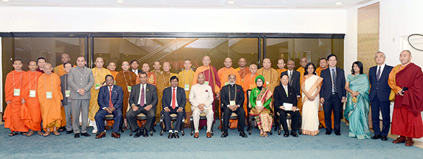 The President, Shri Ram Nath Kovind in a group photograph at the inauguration of the “International Buddhist Conclave- 2018”. The Minister of State for Tourism (I/C), Shri Alphons Kannanthanam, the Ambassador of Japan to India, Mr. Kenji Hiramatsu, the Secretary, Ministry of Tourism, Smt. Rashmi Verma and other dignitaries are also seen.