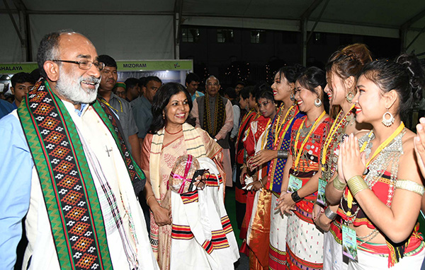 The Minister of State for Tourism (I/C), Mr. Alphons Kannanthanam visiting after inaugurating an exhibition, at the 7th International Tourism Mart 2018, in Agartala.