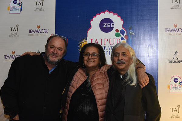 William Dalrymple, Namita Gokhale, and Sanjoy Roy at the Curtain Raiser of ZEE Jaipur Literature Festival 2019