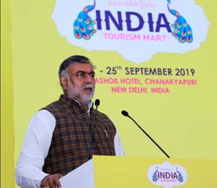 Indian Tourism Mart 2019 the Union Minister of State for Culture and Tourism (Independent Charge), Shri Prahlad Singh Patel speaking